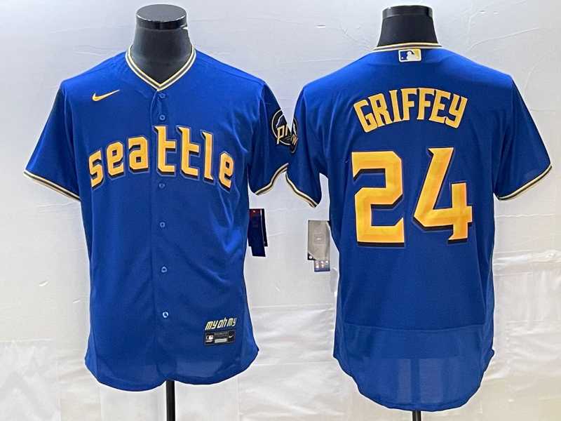 Mens Seattle Mariners #24 Ken Griffey Blue 2023 City Connect Flex Base Stitched Jersey